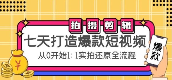 七天打造爆款短视频 拍摄+剪辑实操 从0开始1:1实拍还原实操全流程-摄影剪辑社区-小蜜蜂资源网